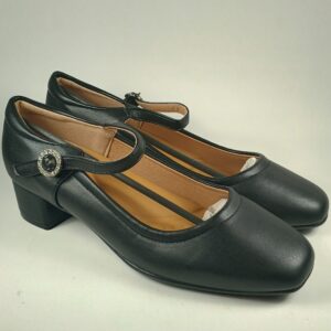 Women's Black US Size 7.5 Thick Low Heeled Squared Toe Dress Shoes